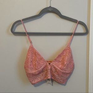 NWT Free People Elsie Embroidered Plunge Bralette in peach skin (Small)